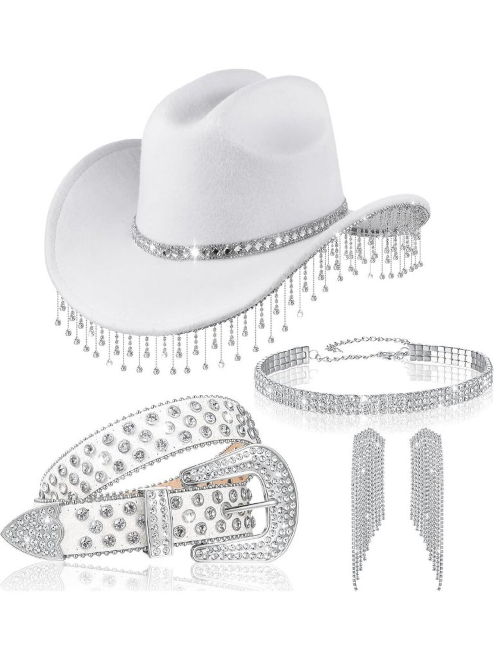 Sparkly Cowgirl Hat Set - 5 Pcs Western Costume Accessories for Women